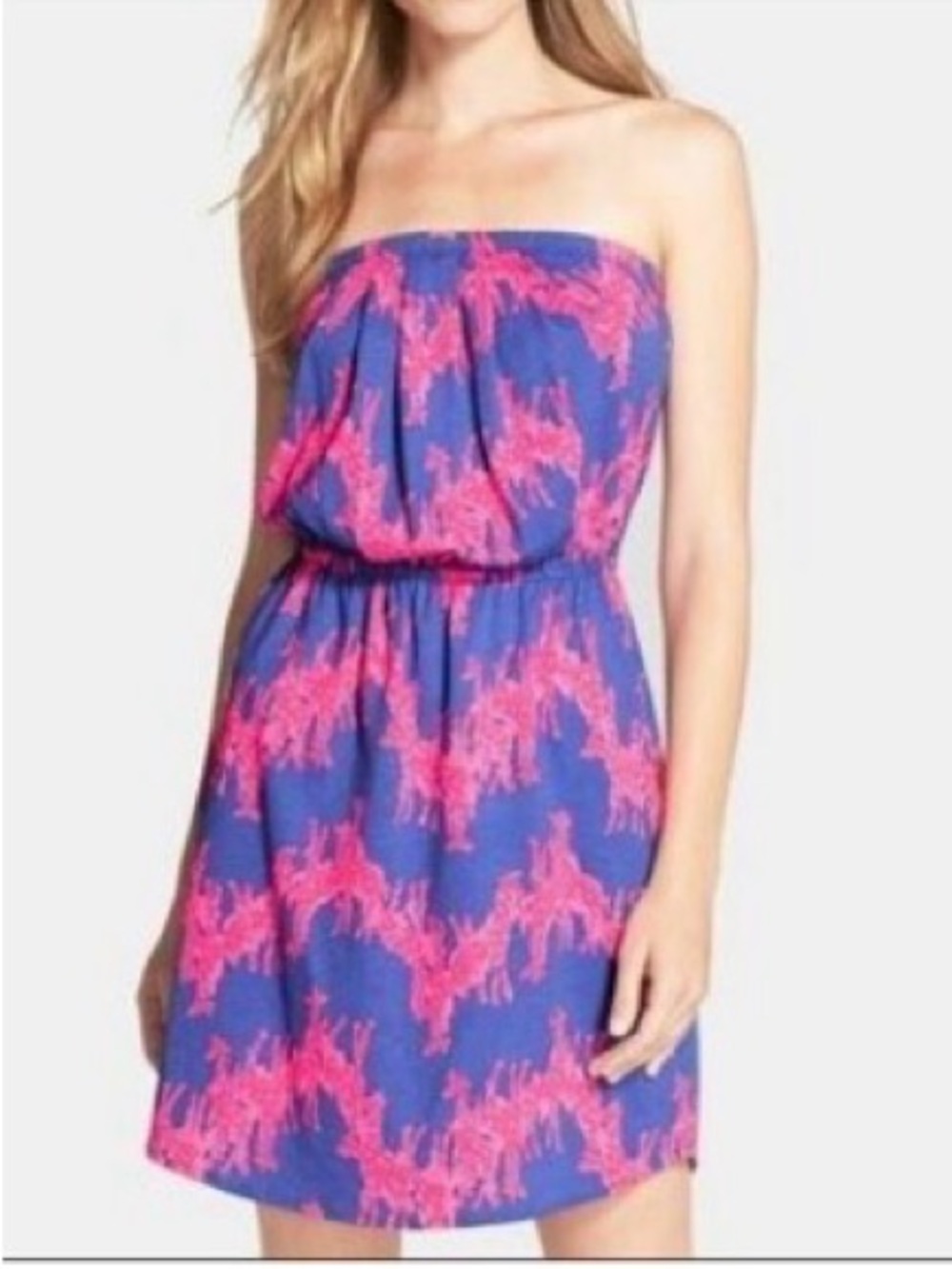 Lilly Pulitzer Windsor Giraffe Print Strapless Dress Pink Blue Sz S